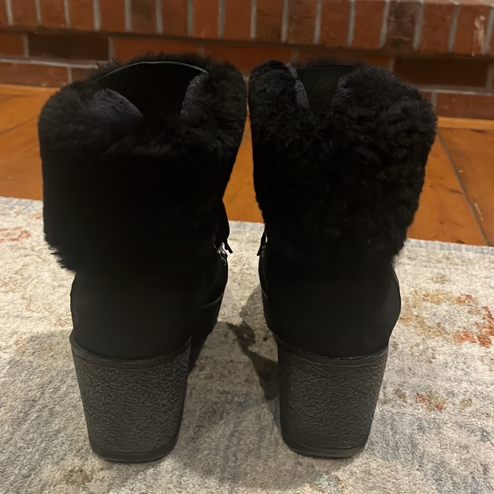 J Crew suede wedge. Fur ankle cuff and fur lined on the inside. - Picture 3 of 7